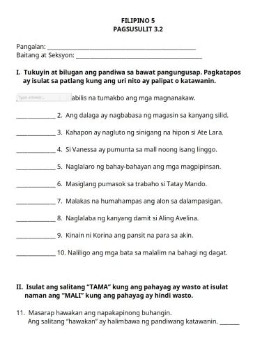 Pandiwang Palipat at Katawanin Worksheets .